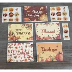Thanksgiving Cards invitations with  Envelopes 5 Designs with stickers 60 pc set